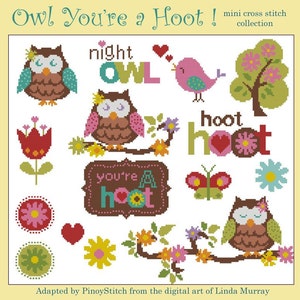 Owl You&#39;re a Hoot  Minis Cross Stitch PDF Chart