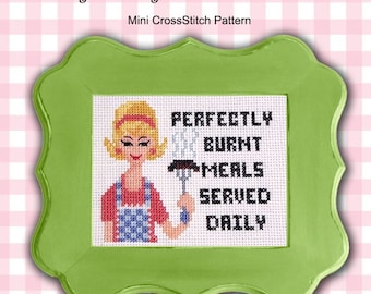 Sassy Lady Burnt Meals Retro Cross Stitch PDF Chart