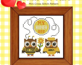 Hooties Bee Mine Love Cross Stitch PDF Chart