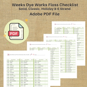 Lista de verificación de hilos Weeks Dye Works 2026 / Organizador de hilos de bordar imprimible en PDF / Descarga instantánea de suministros para punto de cruz