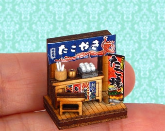 1/144 Scale Dollhouse Miniature Micro Diorama Scene Japanese Asian Shop Takoyaki Squid Fully Assembled with Acrylic Box Tiny!!