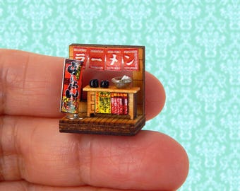 1/144 Scale Dollhouse Miniature Micro Diorama Ramen Shop Japanese Asian Shop Ramen Fully Assembled with Acrylic Box Tiny!!
