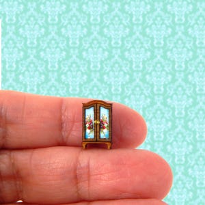 1/144 Scale Dollhouse Miniature BLUE Floral Armoire Faux Painted Doors Tiny Dollhouse Furniture