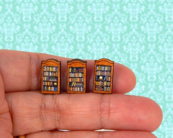 1/144 Scale Dollhouse Miniature Bookshelves Set of 3 Wood Paper So Tiny!!!