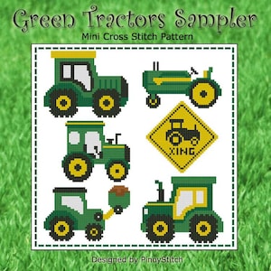 Green Tractors Sampler Mini Cross Stitch Pattern Collection Cross Stitch PDF