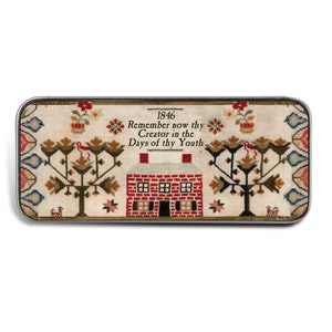 Magnetic Sewing Needle Case Needle Slider Case Antique Sampler 1846 Remember Thy Creator