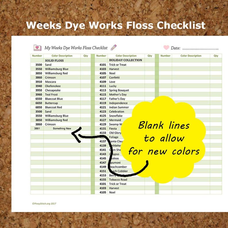 Editable Weeks Dye Works Embroidery Floss Checklist Colors Etsy
