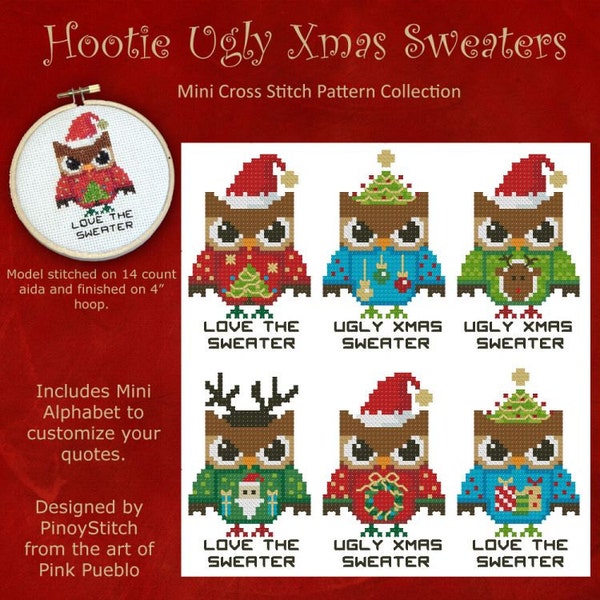 Hooties Ugly Christmas Sweaters Collection Cross Stitch PDF Chart