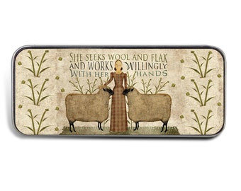 Magnetic Sewing Needle Case Needle Slider Case Americana She Seeks Wool & Flax