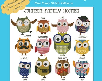 Hooties Family (Customizable) Cross Stitch PDF Chart