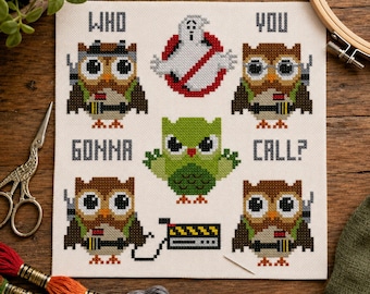 Owl Cross Stitch Pattern, Ghost Hunters Hooties Sampler Chart (PDF Download)