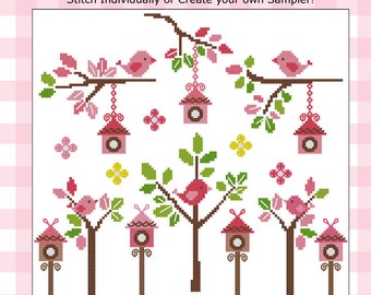 Petite Birds Pink Collection Cross Stitch PDF