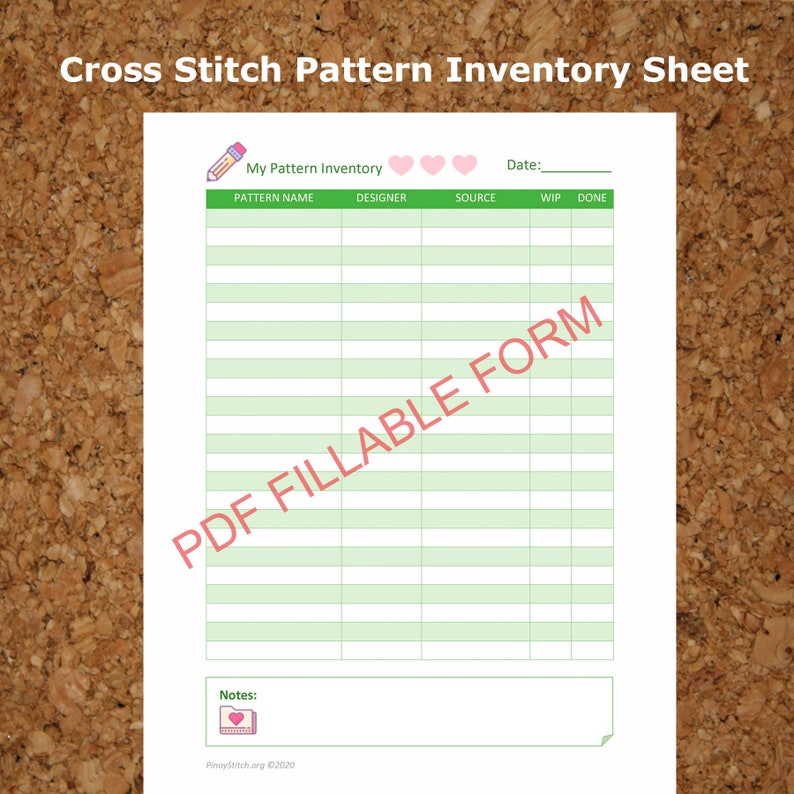 Editable & Printable Cross Stitch Pattern Inventory Sheet Etsy