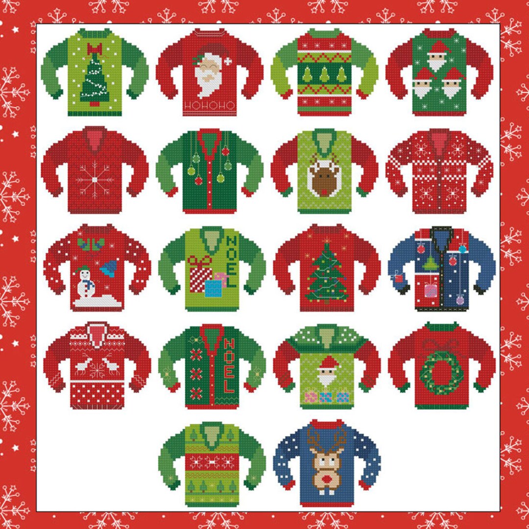 Mini Cross Stitch Patterns Ugly Christmas Sweaters: Easy Counted Cross  Stitch Patterns (12 Patterns Book) - PinoyStitch