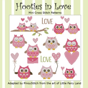Hooties In Love  Mini Collection Cross Stitch PDF Chart