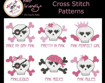 Pink Skulls Minis Cross Stitch PDF Chart