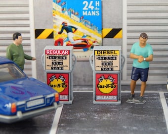1/64 Scale 1970s GAS PUMPS SET of 2 Regular & Diesel Diorama Accessory S Scale
