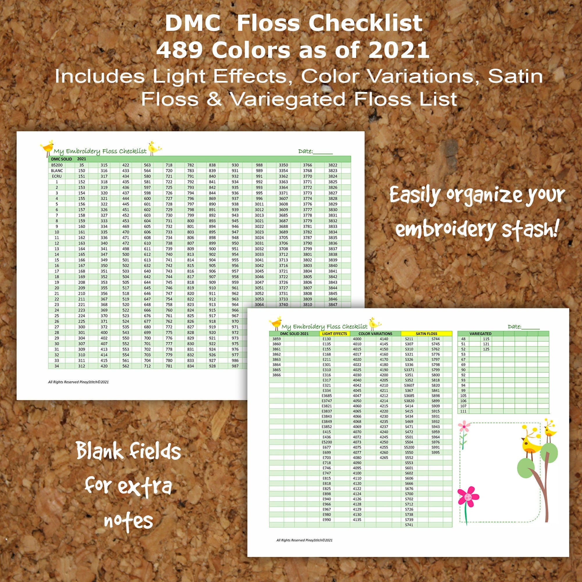 Printable DMC Thread Color Chart Tracker Inventory Sheet -  Sweden