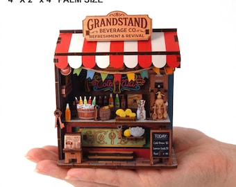 Fully Assembled Vintage Soda Shop Mini | Light Up Miniature Snack Bar & Drink Stand (NOT A KIT) - Prebuilt Display