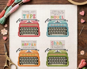 Vintage Typewriter Cross Stitch Pattern PDF | Mini Retro Writer Sampler Chart | Cute Modern Novel Xstitch Design