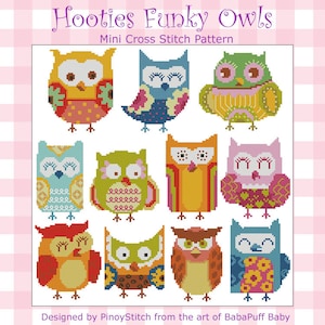 Hooties Funky Owls Minis Cross Stitch PDF Chart