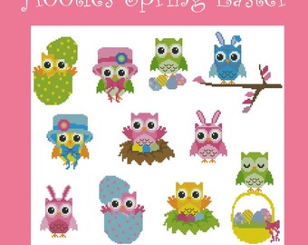 Hooties Spring Easter Owls Minis Cross Stitch PDF Chart