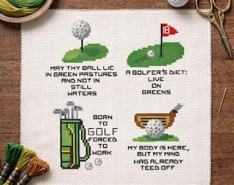 Golf Cross Stitch Pattern PDF | Funny Golfing Quotes Mini Xstitch Chart | Modern Sports Stitch Cute Petite Designs