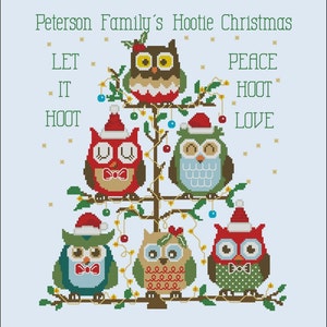 Hooties Christmas Tree (Customizable) Cross Stitch PDF Chart