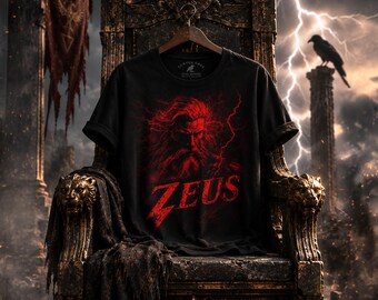 ZEUS T-Shirt | Greek Mythology Shirt | Thunder God Tee | Gothic Streetwear | Ancient Greece Apparel | Corvus Grey