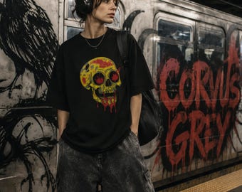 The Red | A Skull T-Shirt | Dark Art Graphic Tee | Distressed Skull Shirt | Alternative Streetwear | Corvus Grey