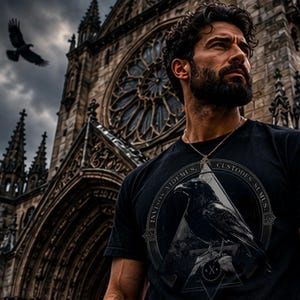 Custodes Sumus Raven Tee | Gothic Raven Shirt | Dark Academia Apparel | Crow Graphic Tee image 4