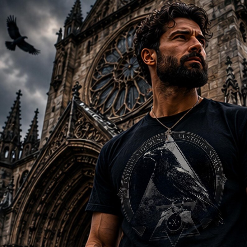 Custodes Sumus Raven Tee | Gothic Raven Shirt | Dark Academia Apparel | Crow Graphic Tee image 4