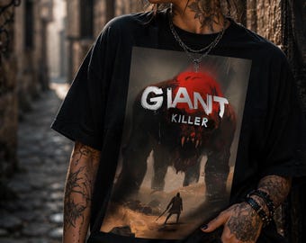 Giant Killer Shirt | Dark Fantasy Warrior Tee | Epic Gothic Graphic T-Shirt | Corvus Grey