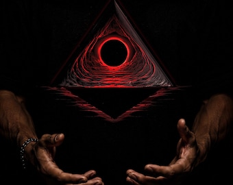The Abyss T-Shirt | Dark Cosmic Graphic Tee | Red Eclipse Shirt | Minimal Gothic Streetwear | Corvus Grey