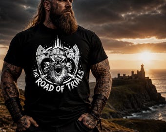Road of Trials Viking Shirt | Wolf Skull Warrior Tee | Norse Mythology Apparel