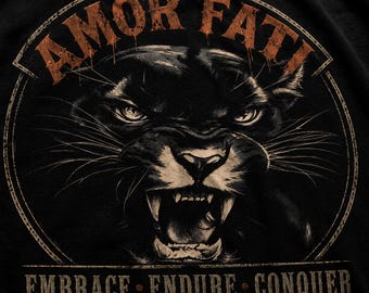 Amor Fati Panther T-Shirt | Stoic Graphic Tee | Embrace Endure Conquer Shirt | Vintage Panther Tee | Stoicism Clothing