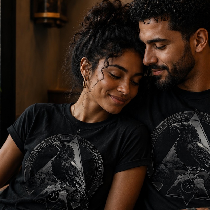 Custodes Sumus Raven Tee | Gothic Raven Shirt | Dark Academia Apparel | Crow Graphic Tee image 3