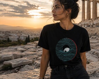 Hidden Watcher T-Shirt | Minimal Gothic Eye Tee | Mythology Shirt | Surreal Ocean Graphic | Dark Art Apparel | Corvus Grey