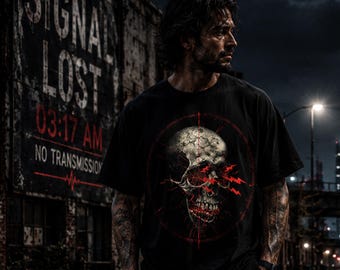 The Last Signal Skull T-Shirt | Distressed Skull Graphic Tee | Post Apocalyptic Shirt | Dark Streetwear | Alternative Graphic Tee