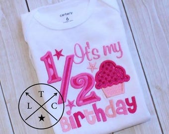 1/2 Birthday Onesie for Baby Girl - Custom Appliquéd Embroidered Outfit - Half Birthday Shirt - Unique Baby Gift - Infant Milestone Clothing