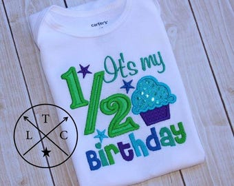 1/2 Birthday Onesie for Baby Girl - Custom Appliquéd Embroidered Outfit - Half Birthday Shirt - Unique Baby Gift - Infant Milestone Clothing