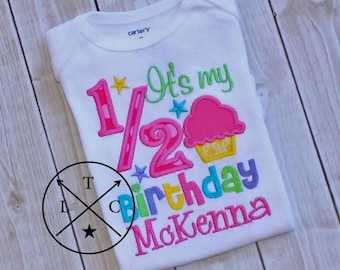 1/2 Birthday Onesie for Baby Girl - Custom Appliquéd Embroidered Outfit - Half Birthday Shirt - Unique Baby Gift - Infant Milestone Clothing
