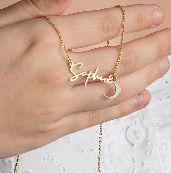 Personalized Name Necklace: 14K Gold-plated Sterling Silver Moon