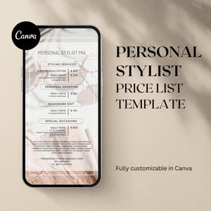 Canva Preisliste Vorlage für persönliche Stylisten, bearbeitbares Instagram Story-Preisblatt, Personal Shopper-Preisblatt, Instagram Preiskarte