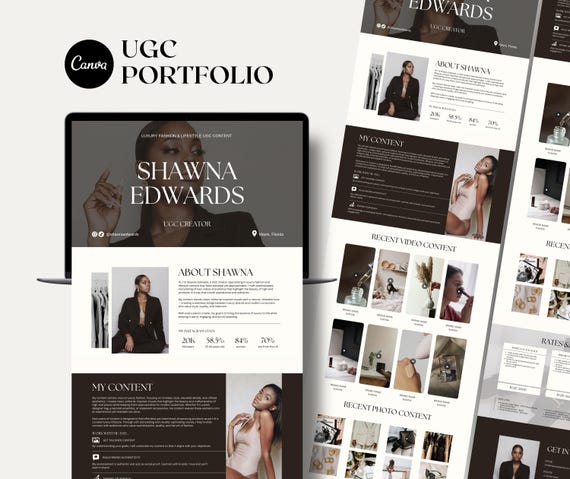 UGC Portfolio Canva Template, Editable UGC Website & Media Kit, Elegant Minimalist Design, Content Creator Portfolio, Instant Download