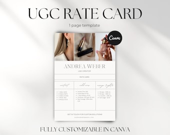 Modèle de carte des tarifs du CGU Canva, grille tarifaire du créateur de contenu, carte des tarifs du contenu généré par l'utilisateur, kit média du CGU, guide des tarifs du CGU