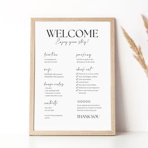 Szablon znaku powitalnego Airbnb, Szablon Airbnb Canva, Wi-Fi do wynajęcia domu, Zasady domu i instrukcje dotyczące wymeldowania, Plakat przyjazdu Airbnb