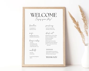 Airbnb Welcome Sign Template, Airbnb Template Canva, Home Rental Wi-Fi, House Rules and Check Out Instructions, Airbnb Arrival Poster