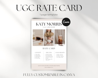 Content Creator Rate Card Template, Editable Influencer Rate Card Canva Template, UGC Price Sheet, Modern Rate Sheet Template