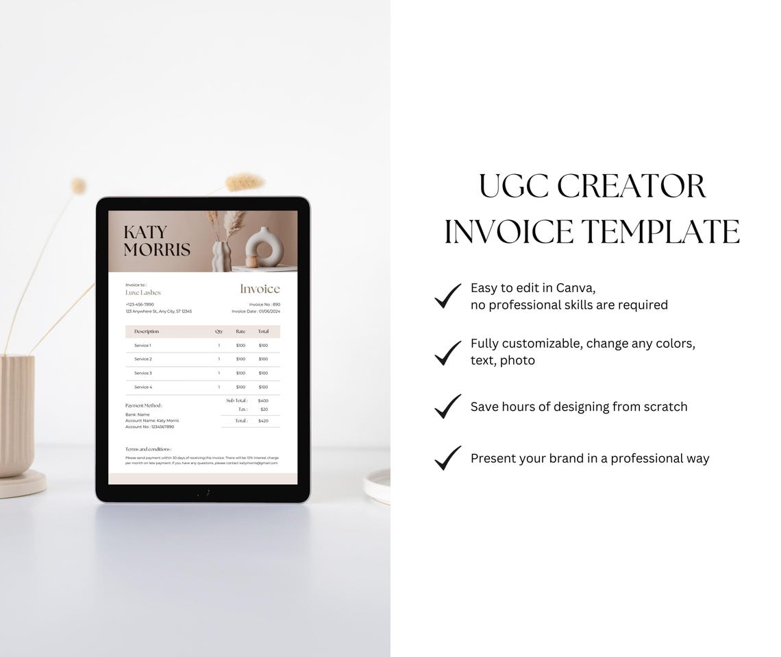 UGC Invoice Template Canva, Content Creator Invoice Template, Editable ...